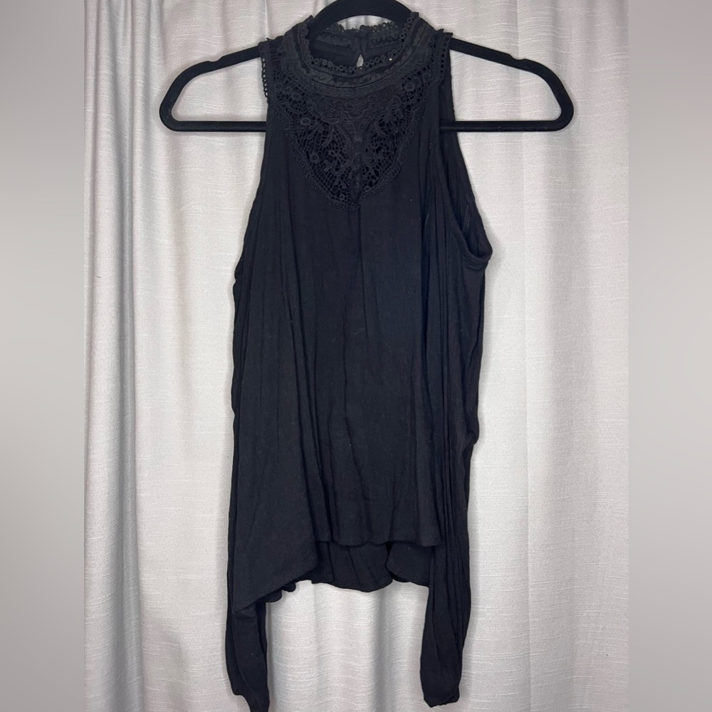 Hollister Cold Shoulder Black Lace Long Sleeve High Neck Top Size XS
